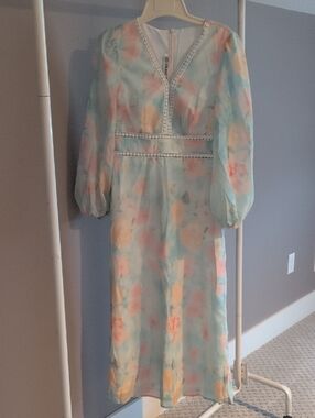 JJ's House Floral Maxi Length Puff Sleeve Dress Medium